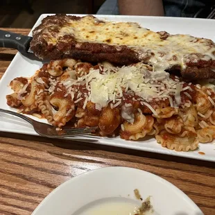 Veal  Parmesan and homemade pasta.