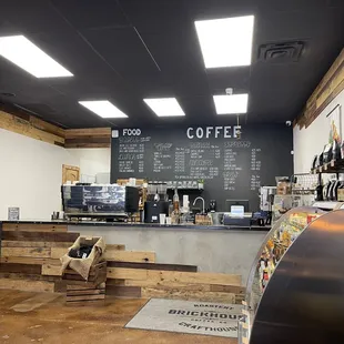 Coffee bar and menu wall.