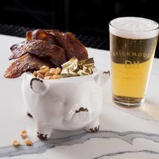 Pig pen appetizer- sweet and spicy bacon with a side of nuts