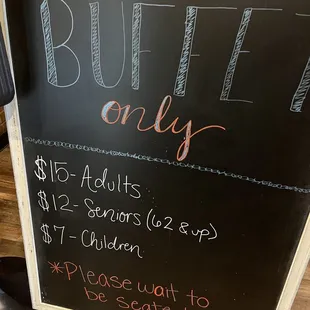 a menu for buffet only