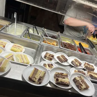 a variety of desserts on display