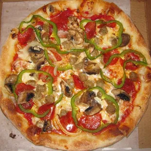 The Brick House: Pepperoni, Sausage, Pepper, Onions and Mushrooms (Medium)