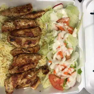 Chicken Tip Dinner served with salad and a choice of rice/ french fries/ onion rings/ sweet potato fries.