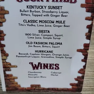 Alcohol menu