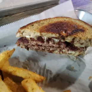 Patty Melt with Cajun Fries
