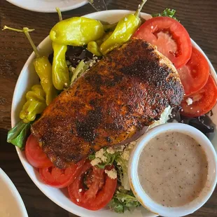 Greek Salad + blackened salmon