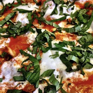 Margherita Pizza topped with fresh Basil