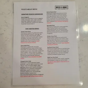 Vegetarian menu