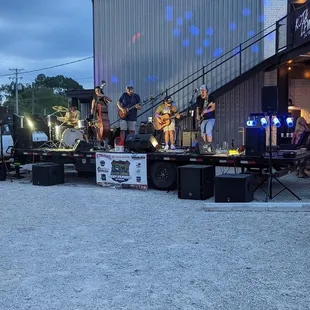a band playing outside