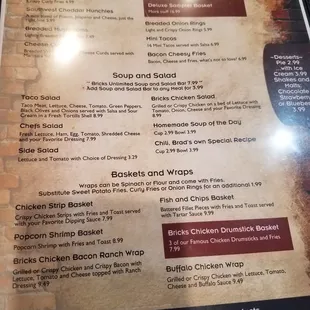 the menu of the restaurant