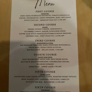 Special tasting menu