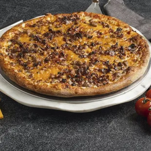 a cheese and sausage pizza