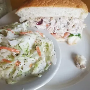 Chicken salad sandwich and side of cole slaw
