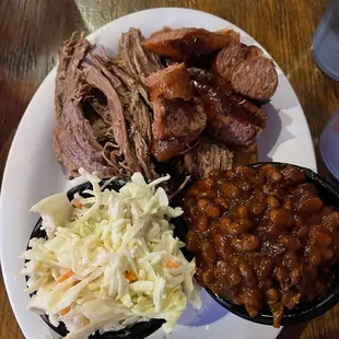 2 meat plate with Brisket/hotlink, BBQ beans and coleslaw.... All was great!!