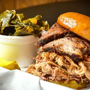 Pulled pork with collard greens
