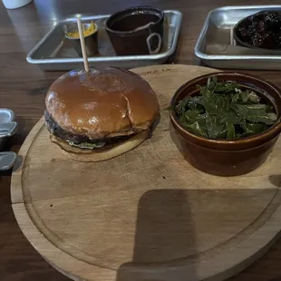 Chophouse Burger w collard greens