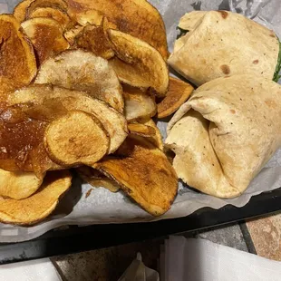 Chicken wrap and chips. Good chips