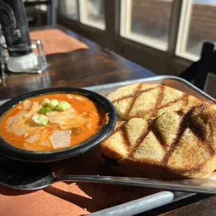 Brisket grilled cheese and soup