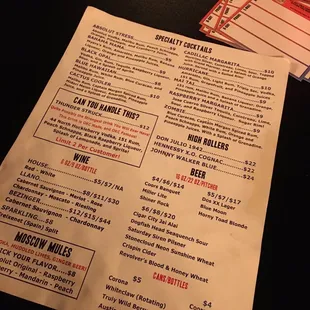 the menu and prices
