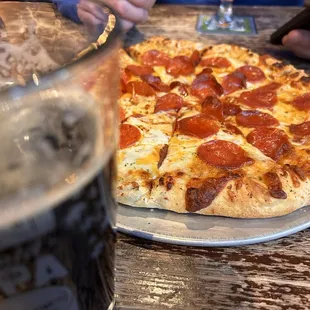 Pepperoni pizza w/ Coffee Vanilla Stout