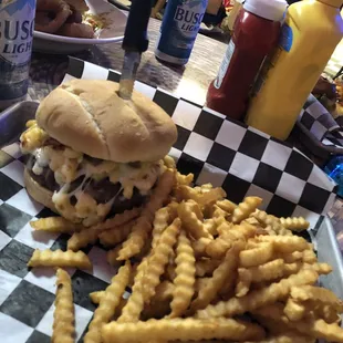 Mac Attack burger with fries