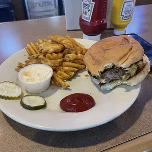 Cheeseburger, waffle fries, seasoned sour cream.