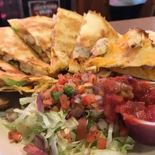 Fiesta quesadilla no cheez light vegi. Lots of chicken pretty plate