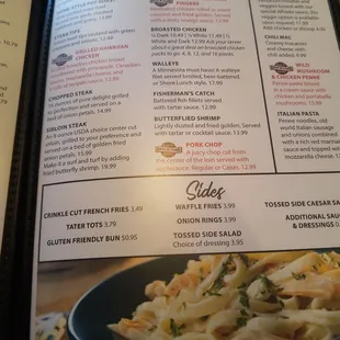 menu, pasta