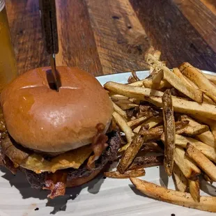 Brisket burger with fries