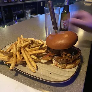 Brisket burger with fries
