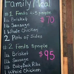 a menu for a family meal
