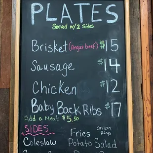 a menu on a blackboard