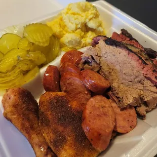 Chicken, sausage, brisket and tater salad