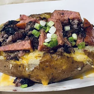 Loaded Baked Potato with brisket and sausage