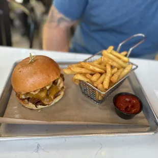 a burger and fries