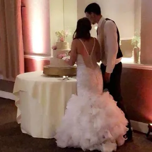 Cake cutting love this photo. I had carol add straps actually it was her genius idea.