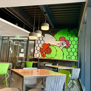 a table and chairs in a restaurant