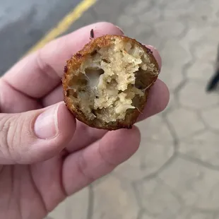 Inside of cheesy pickle tot.
