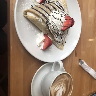Sweet Strawberry Crepe with a Dark Chocolate Late