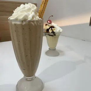S&apos;mores shake and tin roof sundae