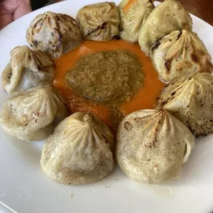 Pork Momos and Chicken Momos - we ordered the Momo combo - half pork and half chicken - and had the pan seared.