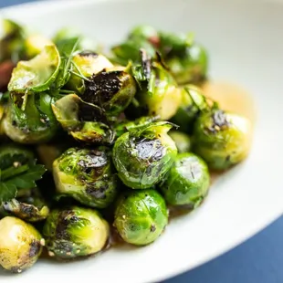 brussel sprouts on a white plate