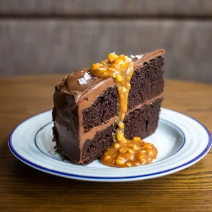 a piece of chocolate cake on a plate