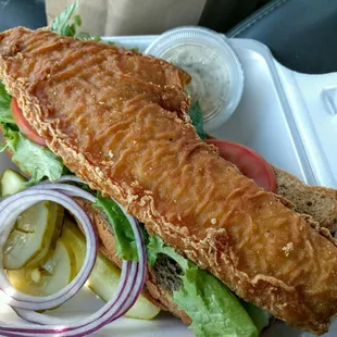 Fish sandwich with jalapeno tarter sauce