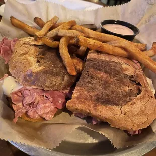 Reuben with fries and 1000 island on the side
