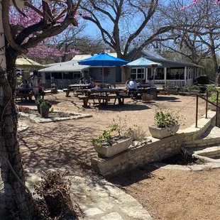 Dining Al Fresco overlooking the budding vineyard and fresh grown veggies, et al.