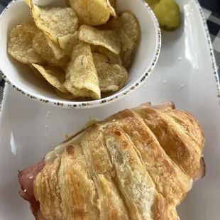 Ham and Swiss Sandwich and homemade Chips