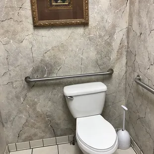 Their one Bathroom is well maintained and coordinated to the restaurant&apos;s 1990s suburban baroque decor.