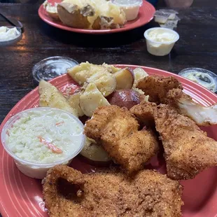 My wife and my Cod dinner.