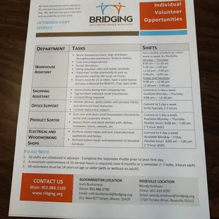 Individual Volunteer Opportunities